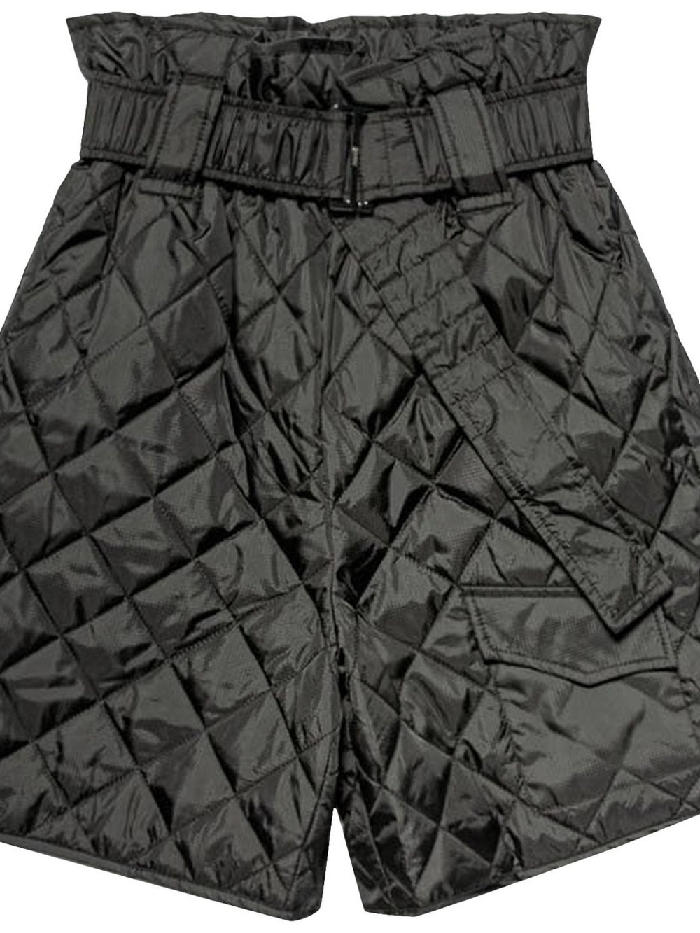 Ganni Black Quilted High-Waist Shorts with Belt